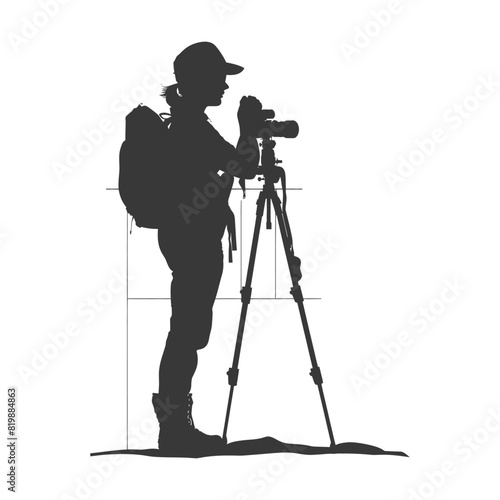 Silhouette Surveyor engineer women with geodetic survey marker black color only