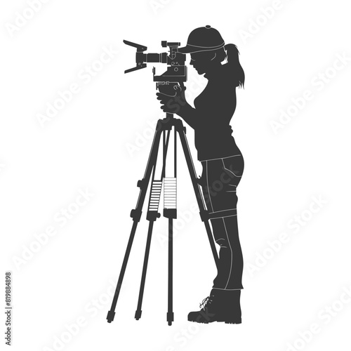 Silhouette Surveyor engineer women with geodetic survey marker black color only