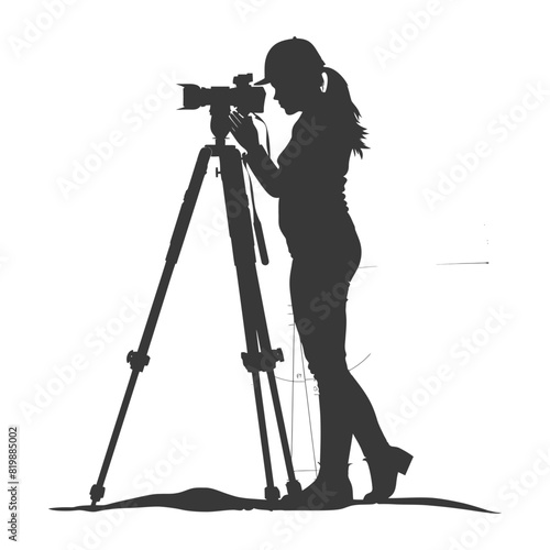 Silhouette Surveyor engineer women with geodetic survey marker black color only