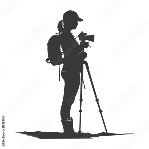 Silhouette Surveyor engineer women with geodetic survey marker black color only