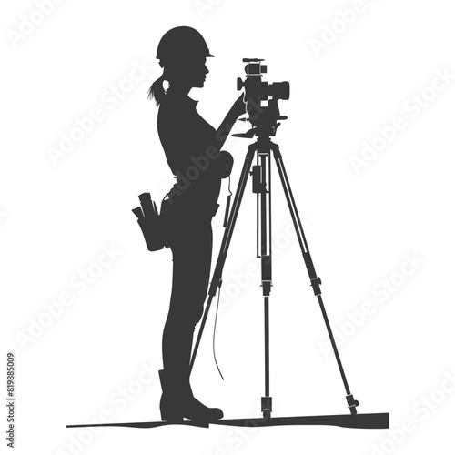 Silhouette Surveyor engineer women with geodetic survey marker black color only