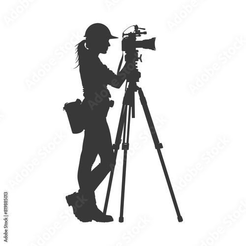 Silhouette Surveyor engineer women with geodetic survey marker black color only