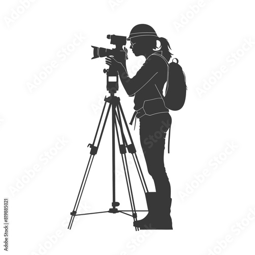 Silhouette Surveyor engineer women with geodetic survey marker black color only