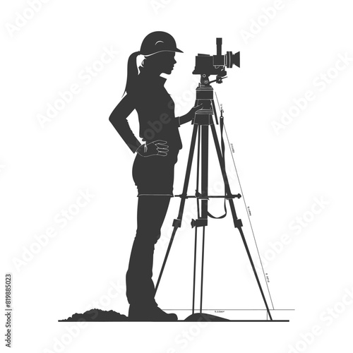 Silhouette Surveyor engineer women with geodetic survey marker black color only