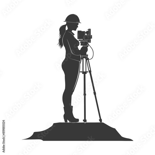 Silhouette Surveyor engineer women with geodetic survey marker black color only