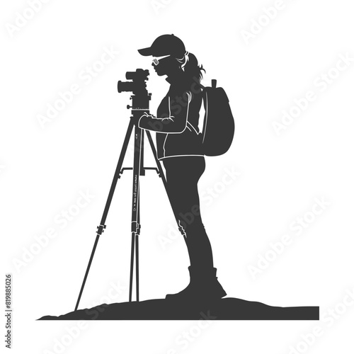 Silhouette Surveyor engineer women with geodetic survey marker black color only
