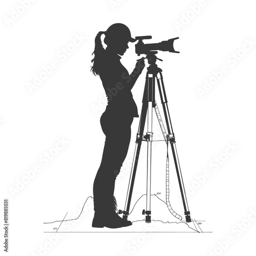 Silhouette Surveyor engineer women with geodetic survey marker black color only