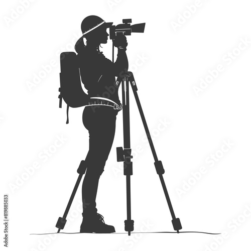 Silhouette Surveyor engineer women with geodetic survey marker black color only