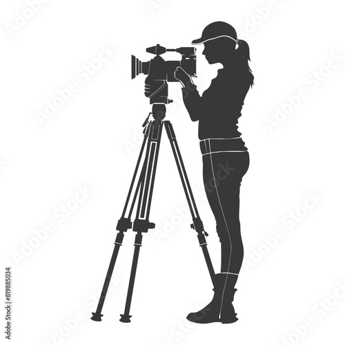 Silhouette Surveyor engineer women with geodetic survey marker black color only