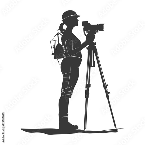 Silhouette Surveyor engineer women with geodetic survey marker black color only