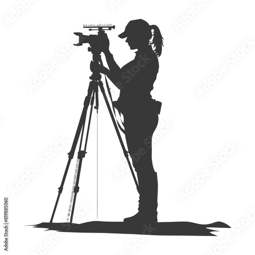 Silhouette Surveyor engineer women with geodetic survey marker black color only