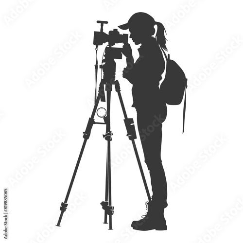 Silhouette Surveyor engineer women with geodetic survey marker black color only