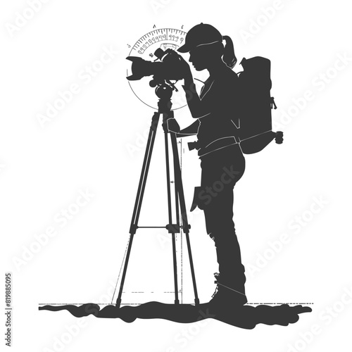 Silhouette Surveyor engineer women with geodetic survey marker black color only