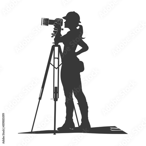 Silhouette Surveyor engineer women with geodetic survey marker black color only