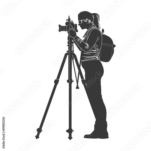 Silhouette Surveyor engineer women with geodetic survey marker black color only