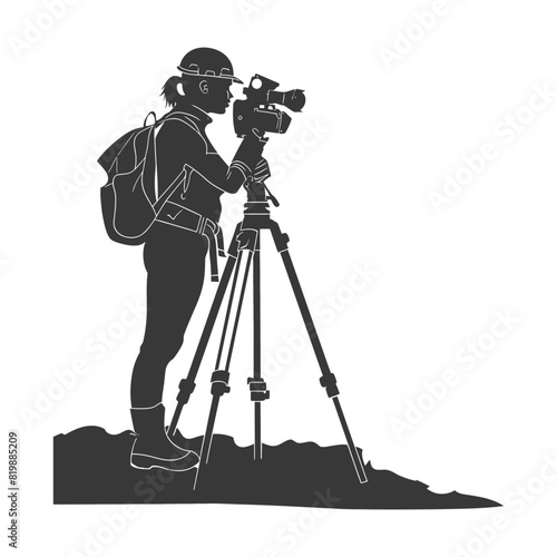 Silhouette Surveyor engineer women with geodetic survey marker black color only