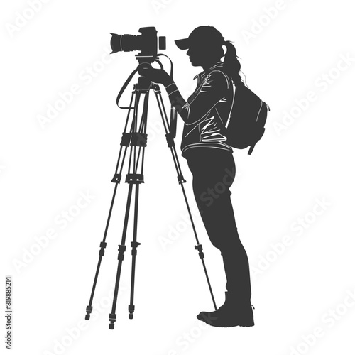 Silhouette Surveyor engineer women with geodetic survey marker black color only