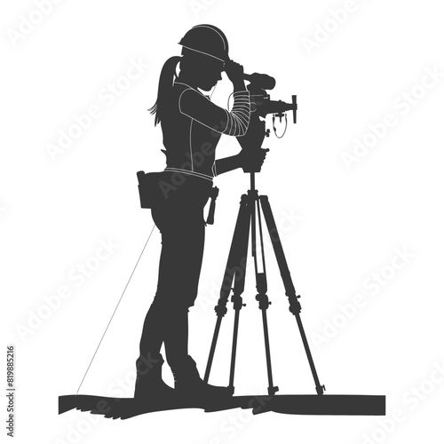 Silhouette Surveyor engineer women with geodetic survey marker black color only