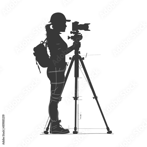 Silhouette Surveyor engineer women with geodetic survey marker black color only