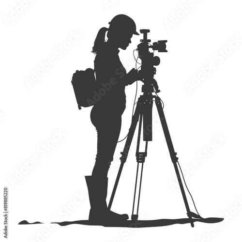 Silhouette Surveyor engineer women with geodetic survey marker black color only