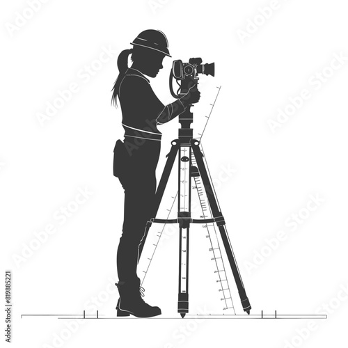 Silhouette Surveyor engineer women with geodetic survey marker black color only