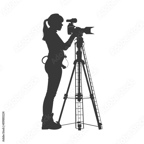 Silhouette Surveyor engineer women with geodetic survey marker black color only