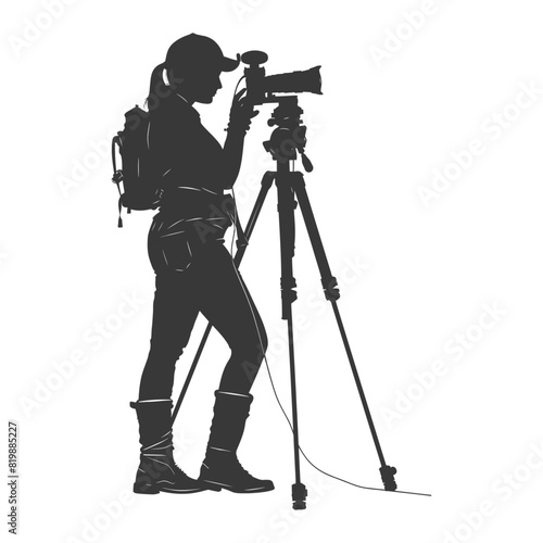 Silhouette Surveyor engineer women with geodetic survey marker black color only