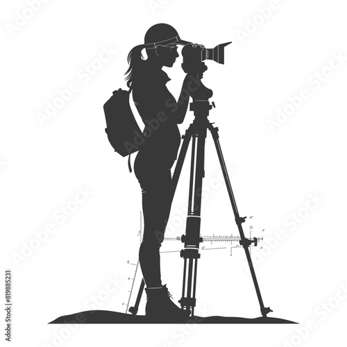 Silhouette Surveyor engineer women with geodetic survey marker black color only
