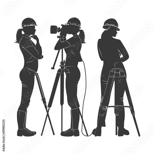 Silhouette Surveyor engineer women with geodetic survey marker black color only