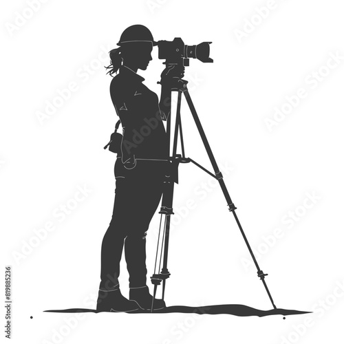 Silhouette Surveyor engineer women with geodetic survey marker black color only