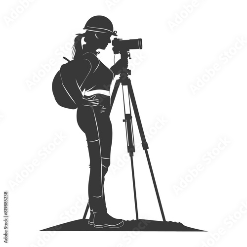 Silhouette Surveyor engineer women with geodetic survey marker black color only