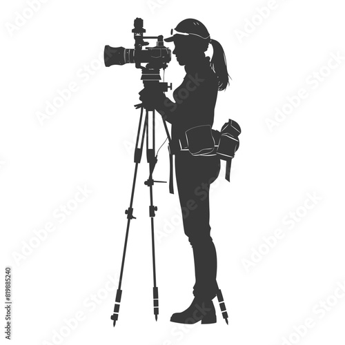 Silhouette Surveyor engineer women with geodetic survey marker black color only