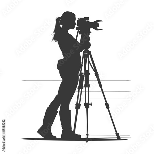 Silhouette Surveyor engineer women with geodetic survey marker black color only