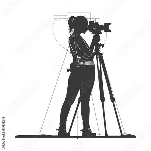 Silhouette Surveyor engineer women with geodetic survey marker black color only