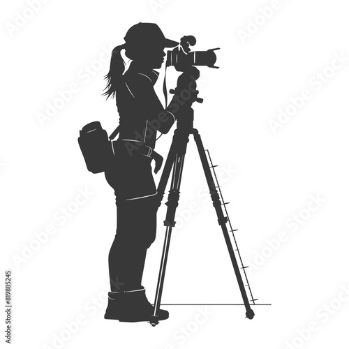 Silhouette Surveyor engineer women with geodetic survey marker black color only