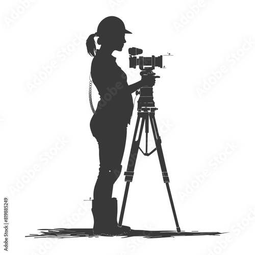 Silhouette Surveyor engineer women with geodetic survey marker black color only