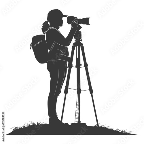 Silhouette Surveyor engineer women with geodetic survey marker black color only