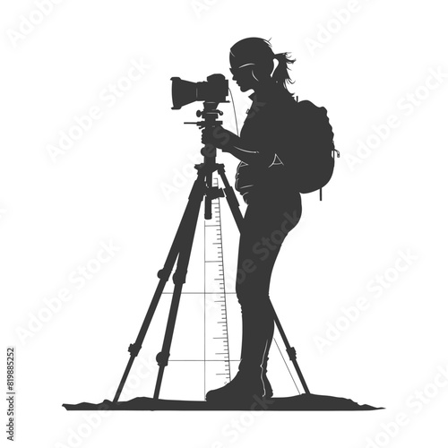 Silhouette Surveyor engineer women with geodetic survey marker black color only