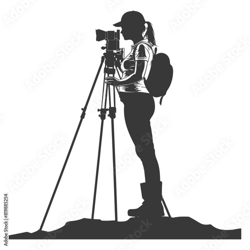 Silhouette Surveyor engineer women with geodetic survey marker black color only