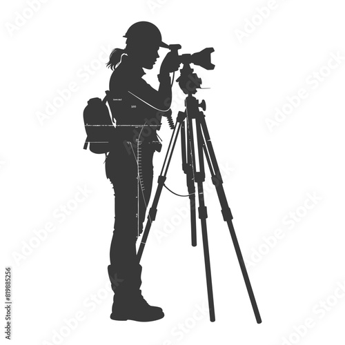 Silhouette Surveyor engineer women with geodetic survey marker black color only