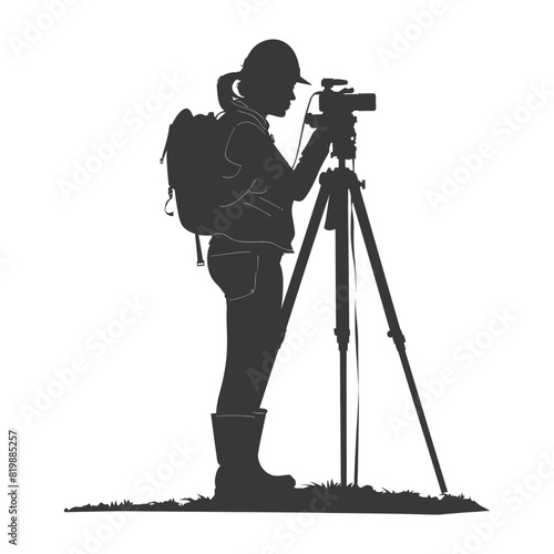 Silhouette Surveyor engineer women with geodetic survey marker black color only