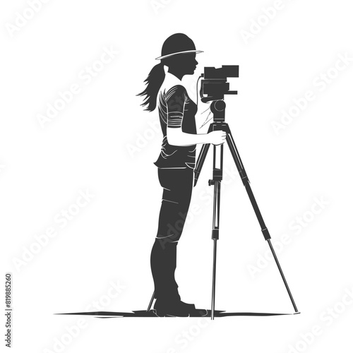 Silhouette Surveyor engineer women with geodetic survey marker black color only