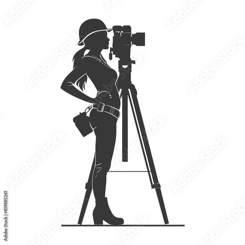 Silhouette Surveyor engineer women with geodetic survey marker black color only