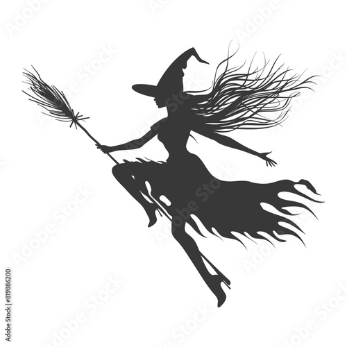 Silhouette witch flies on a magic broomstick black color only