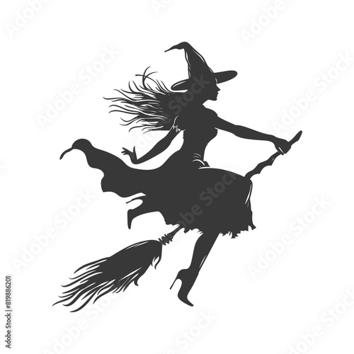 Silhouette witch flies on a magic broomstick black color only