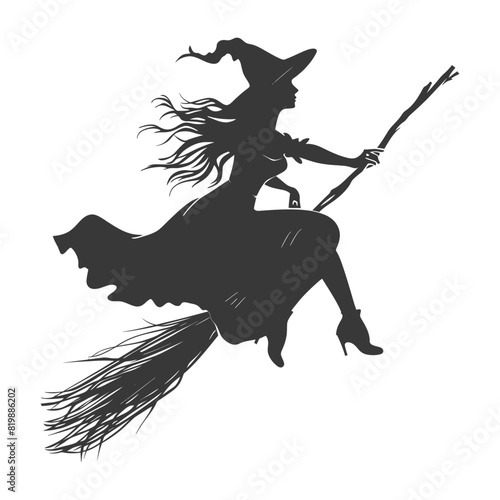 Silhouette witch flies on a magic broomstick black color only