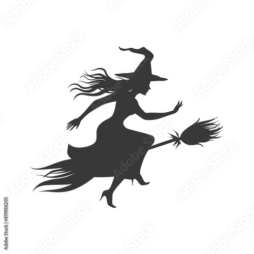 Silhouette witch flies on a magic broomstick black color only