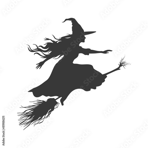 Silhouette witch flies on a magic broomstick black color only © NikahGeh