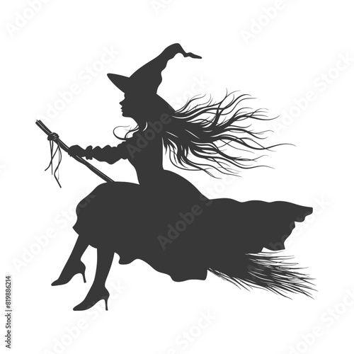 Silhouette witch flies on a magic broomstick black color only
