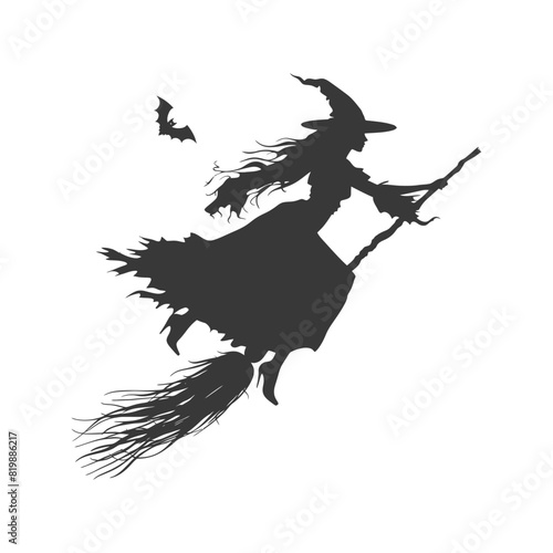 Silhouette witch flies on a magic broomstick black color only